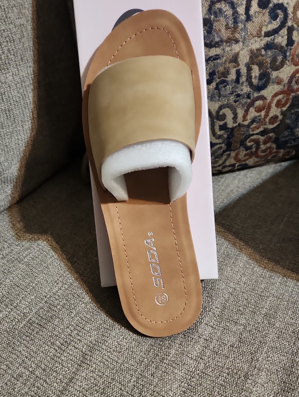 Soda Tan Slide Mule with Wide Strap